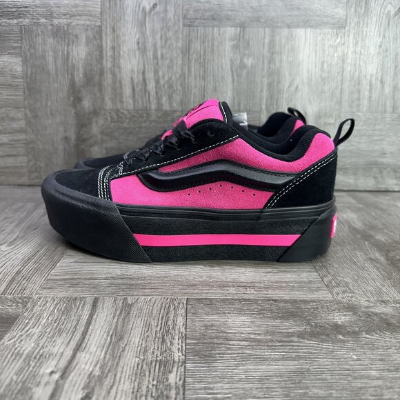 Vans Knu Skool Women size 7 Black Hot Pink Suede Platform Shoes - Picture 2 of 8